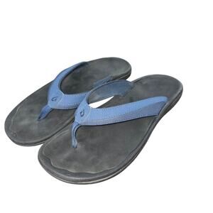 OluKai Flip Flop Sandals Womens 9 Black Blue Comfy